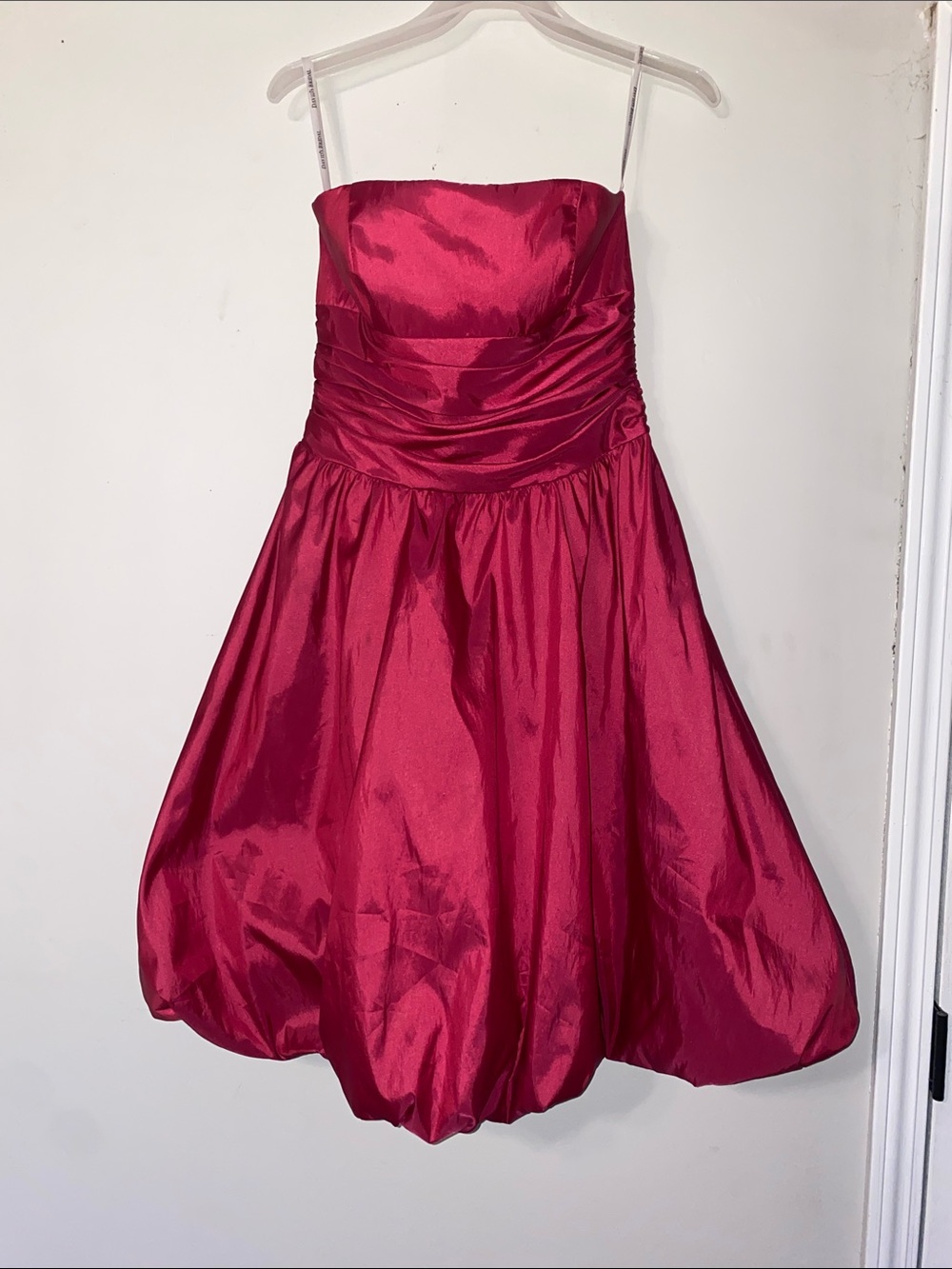 David's Bridal Strapless Fuchsia Balloon Hem Dress